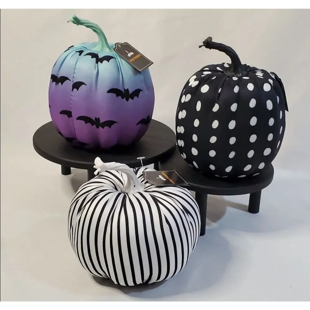 3 Target 2021 Fabric Pumpkins Ombré Bat Black White Polka Dots Halloween Set